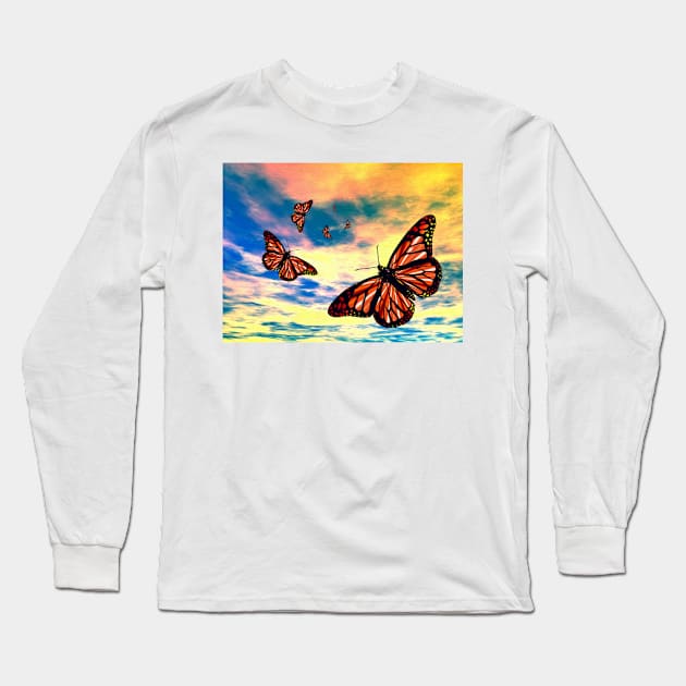 Flying Monarch Butterflies Long Sleeve T-Shirt by danieljanda